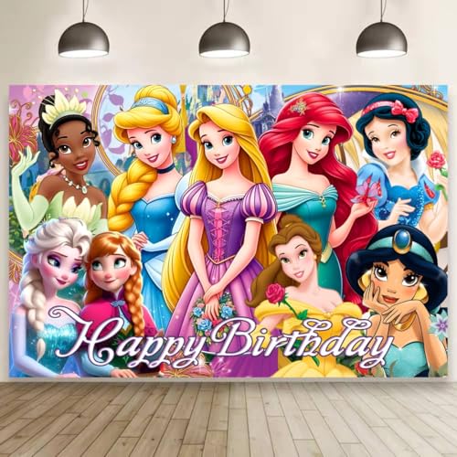 CICICO Princess Wall Decor Backdrop for Princess Themed Birthday Decorations Green Polyester Banner for Birthday Party Supplies (5x3ft)