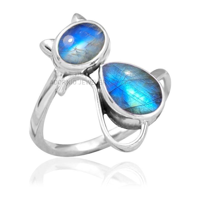 925 Sterling Silver Ring For Womens Genuine Moonstone Ring Sterling Silver Handmade Ring June Birthstone White Gemstone Cat Ring