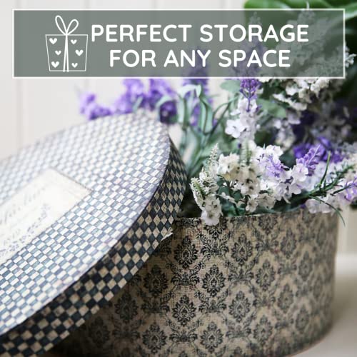 Slpr Vintage Wallpaper Cardboard Storage Boxes With Lids (Set Of 2, Oval Shaped): Vintage Decorative Kitchen Storage, Paperboard Photo Storage Containers, Mache Wedding Card Boxes, Rustic Hat Box #TOP4