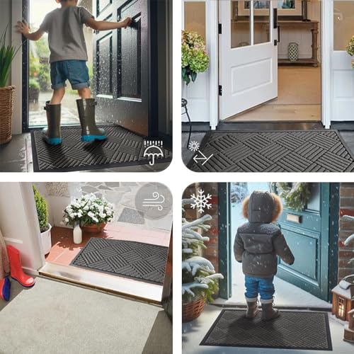 Diaxilu Fußmatte Außen 80 x 120 cm, Silikon Schmutzfangmatte für Außen & Innen - rutschfest, Staubdicht und Waschbar, Türmatte Außen Wetterfest für Haustür, Eingang, Balkon - Dunkelgrau