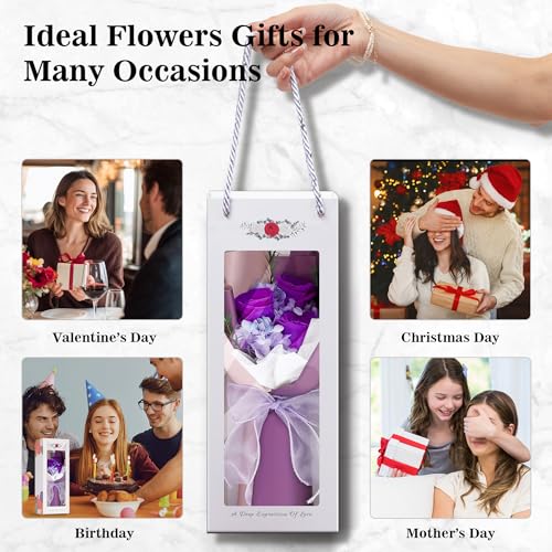 Image of Flower Bouquet Gifts for Women, Flowers for Delivery Prime, Preserved Roses Flower Gifts for Women, Valentines Flowers, Mom Gifts from Daughter Son, Birthday Gifts, Real Roses,Purple Roses