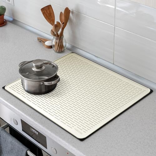 Image of YUHFERA Stove Top Cover for Electric Stove - Silicone Stove Mat for Glass Top, Glass Cooktop Protector, XL Dish Drying Mats for Kitchen,Oven Covers for Electric Stove (Beige,28 x 20)