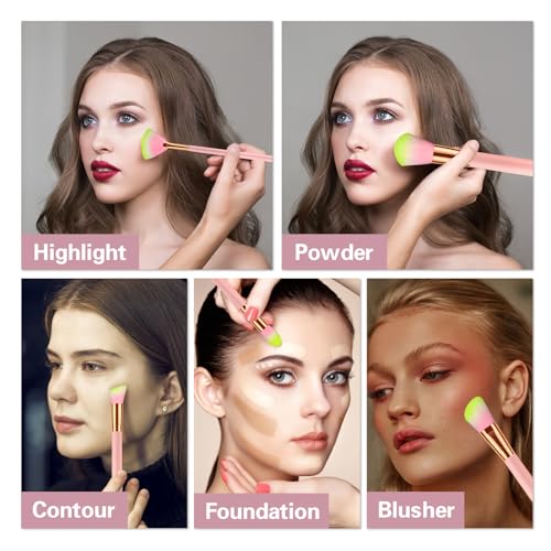 Nicesail Makeup Brushes Set 12 Pcs Pearlescent Wood Handle Premium Cruelty-Free Synthetic Fiber, Pink Make Up Brushes Kit Leather Organizer Case, Face Powder Brush Lip Brush Blush Concealer Contour