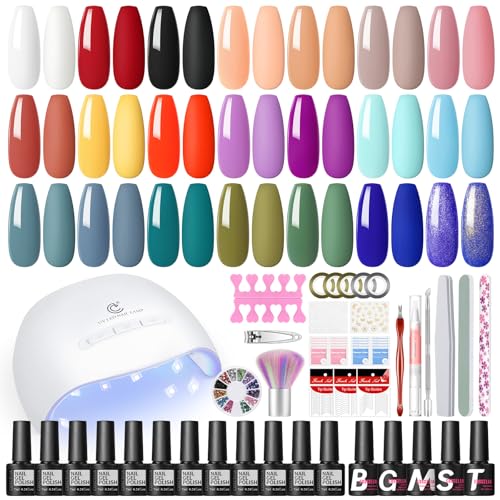 COSCELIA Kit Uñas Semipermanentes, 25Pcs Esmaltes Semipermanentes para Uñas con Lampara U V Uñas Semipermanentes Kit Completo y Base, Top Coat Glitter y Mate