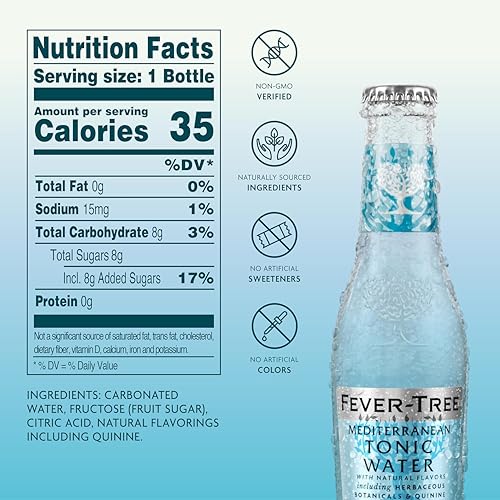 Image of Fever-Tree Mediterranean Tonic Water - Premium Mixer for Cocktails and Mocktails, 6.8 fl oz Bottles, Pack of 24 - Naturally Sourced, Non-GMO