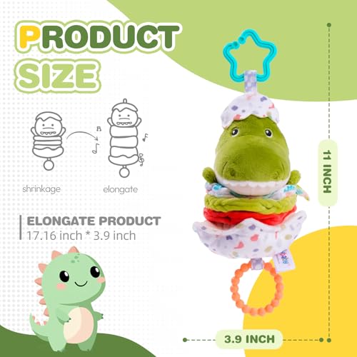 Image of Jollybaby Baby Musical Pull String Hanging Toy for Stroller Car Seat Crib Play Gym, Plush Stuffed Dinasour Toy for Carseat with Music Teether Crinkle Paper, Sensory Toy for 0-6-12-18 Months Baby Gift
