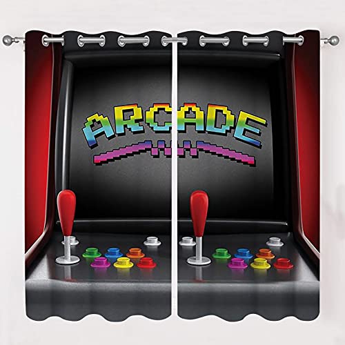 Video Games Blackout Curtains for Bedroom Arcade Machine Retro Gaming Fun Joystick Buttons Vintage 80s 90s Electronic Soundproof Shade Multicolor W72 x L84 Inch