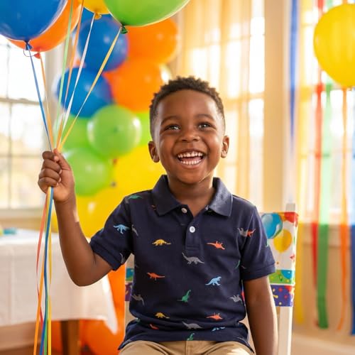Image of Boys Dinosaur Graphic Collared Dress Polo Shirts for Child Toddler 2-7years
