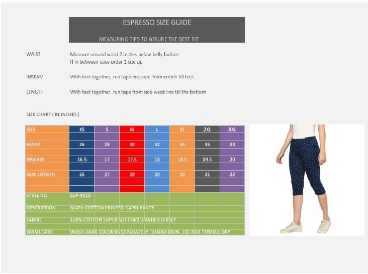 Image of ESPRESSO Women Casual Relaxed Fit 3 /4the Cotton Printed Capri Pants with Pockets - Pack of 2 (Regular and Plus Sizes)