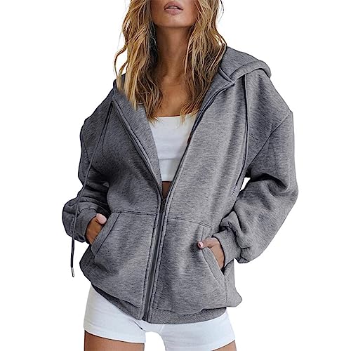 Hoodies for Women Full Zip Long Sleeve Tops Hoodie Oversized Y2K Sweaters with Pocket Casual Sweatshirts Jacket Fall Outfits