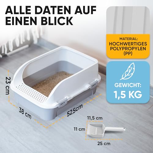 CROPLAS Katzenklo offen groß ohne Deckel,Katzenklo hoher Rand mit Streumatte & Schaufel, große Katzentoilette hoher Rand, cat Litter Box, Katzen klo,cat Toilet,Katzen toiletten, kedi tuvaleti, weiß