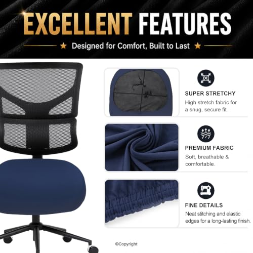 Image of DIVA EN CAMINO DEC Stretchable Desk Office Chair Seat Cushion Covers - Universal Spandex Computer Chair Slipcover - Removable Washable Cushion Protectors for Dogs, Cats, Pets (Navy)