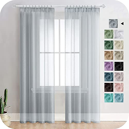 MRTREES 2 Pezzi Tende per Interni Semi Trasparenti in Voile Grigio Chiaro con Fettuccia Moderne 140x260 CM Tenda Confezionate a Panello Tende Leggere a Caduta per Camera da Letto e Soggiorno Finestra