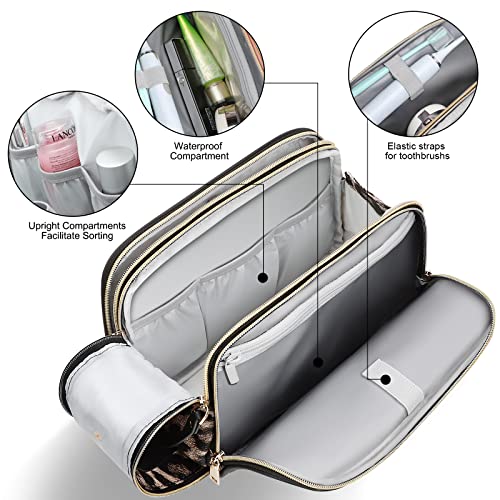 BOOMRICH Large Travel Makeup Bag, Cosmetic Bag, Toiletry Bag for Women, Water-Resistant Leather Toiletry Organizer, Dopp Kit for Toiletries Accessories, Leopard4