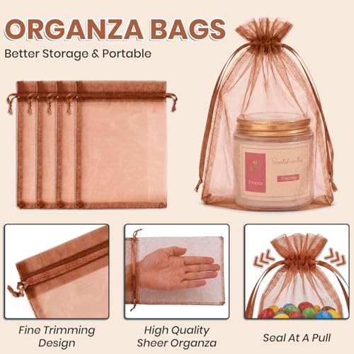 Image of ANZNKU 50 Pack Brown Organza Bags 5x7 In, Small Mesh Gift Bags Bulk with Drawstring for Jewelry Candy Sachet Soap, Goodie Pouches for Wedding Baby Bridal Shower & Birthday Party Favors