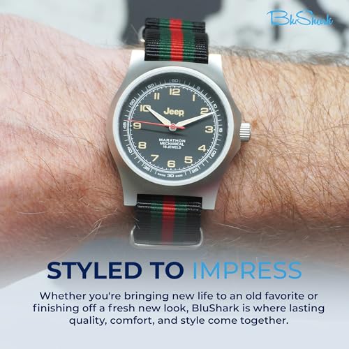 Image of BluShark - Original Collection Military-Style Waterproof Watch Strap, Fits All Timepiece Brands, Durable Nylon Wristwatch Accessories with Stainless Steel Buckle - 18mm, 20mm, 22mm & 24mm Watch Bands