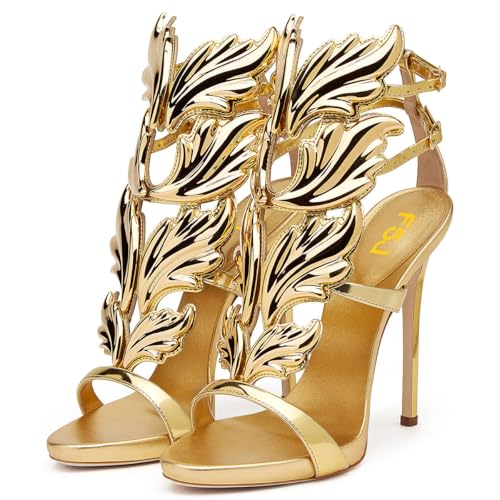 gold leaf high heel sandals