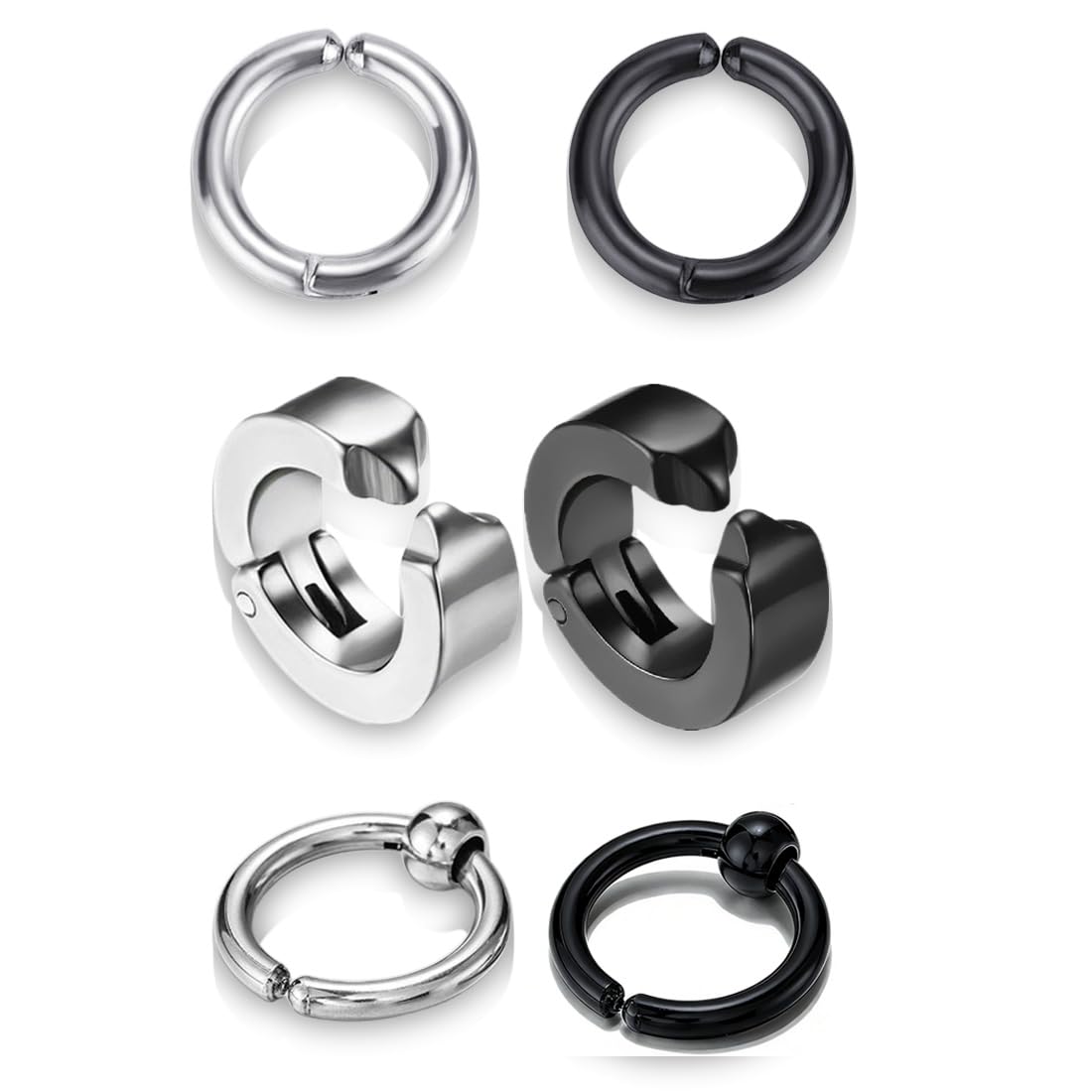 3 Paia Orecchini uomo, Orecchini da Uomo Donna in Acciaio Inossidabile,Clip Senza Buco Inossidabile cerchi orecchini non piercing clip in acciaio, Senza Buco