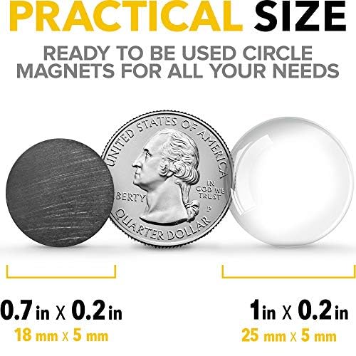Image of Strong Round DIY Decorative Magnets (0.7x0.2 /18x5mm, 48 pcs) - Ceramic Circle Magnets for Refrigerator, Whiteboard, Office, Classroom, Science, Industrial, Fridge & Photo Organization Projects