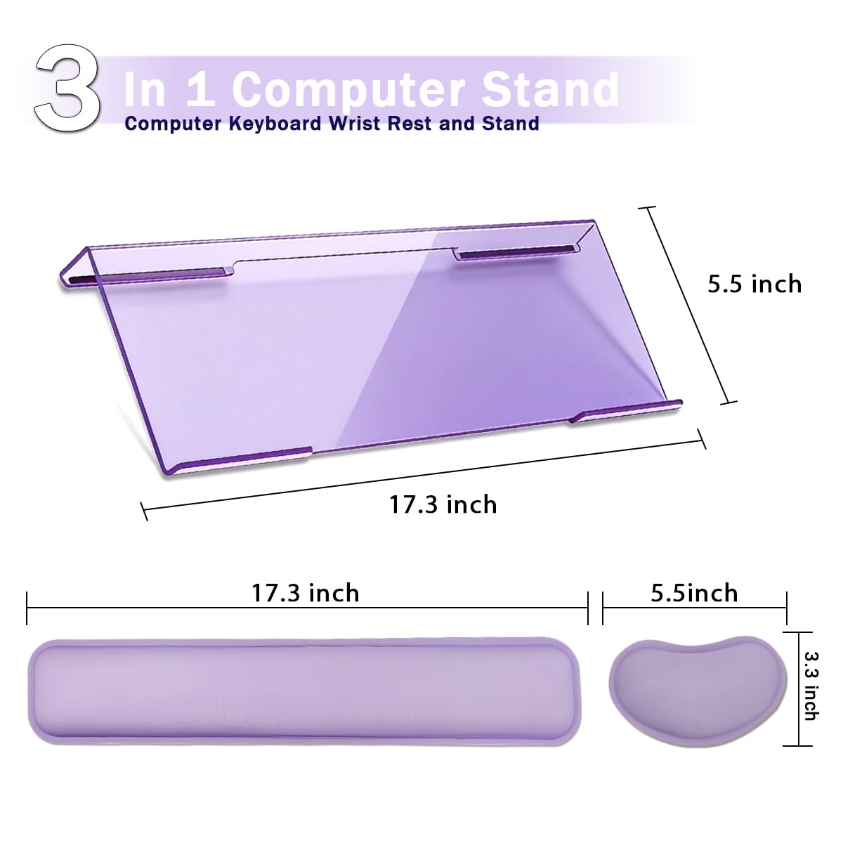 Ensemble de repose-poignet pour clavier d'ordinateur de bureau, support de clavier facile à taper avec repose-poignet pour bureau, maison, école – Violet