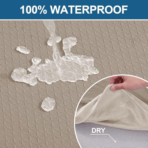 Image of Smiry Waterproof Seat Covers for Dining Room Chairs, No Rear Covers | Stretch Jacquard Removable Washable Chair Seat Slipcovers Protector, Set of 4, Taupe