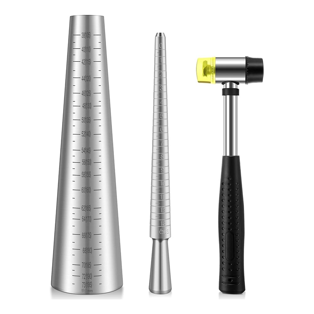 Udsknv[Ksl As Shown Rubber Mallet Hammer Included Ring Bracelet Sizer Measuring Tool Kit Metal Ring Mandrels