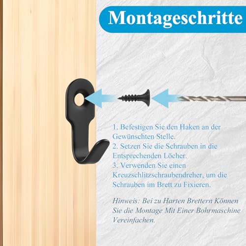Cumnvulnt 20 Stück Mini Garderobenhaken, Haken zum Schrauben, Deckenhaken Schlüsselhaken Haken Schwarz Mit 20 Schrauben für Schlafzimmer Badezimmer Küche Schal Schlüssel