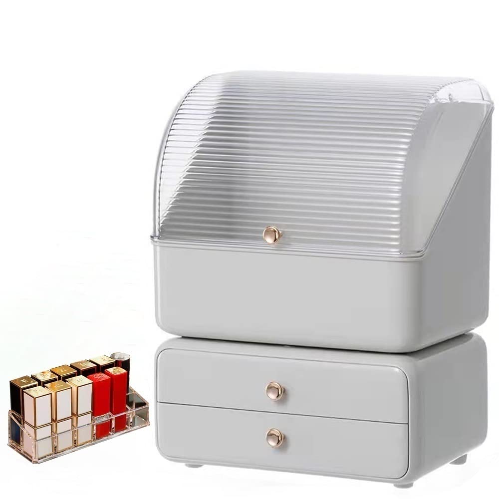 LVQING Makeup Organizer And Storage Dustproof And Waterproof Makeup Storage Box Cosmetic Display Box Suitable For Countertop Bathroom Dressing Table Bedroom ( Color : White Set )