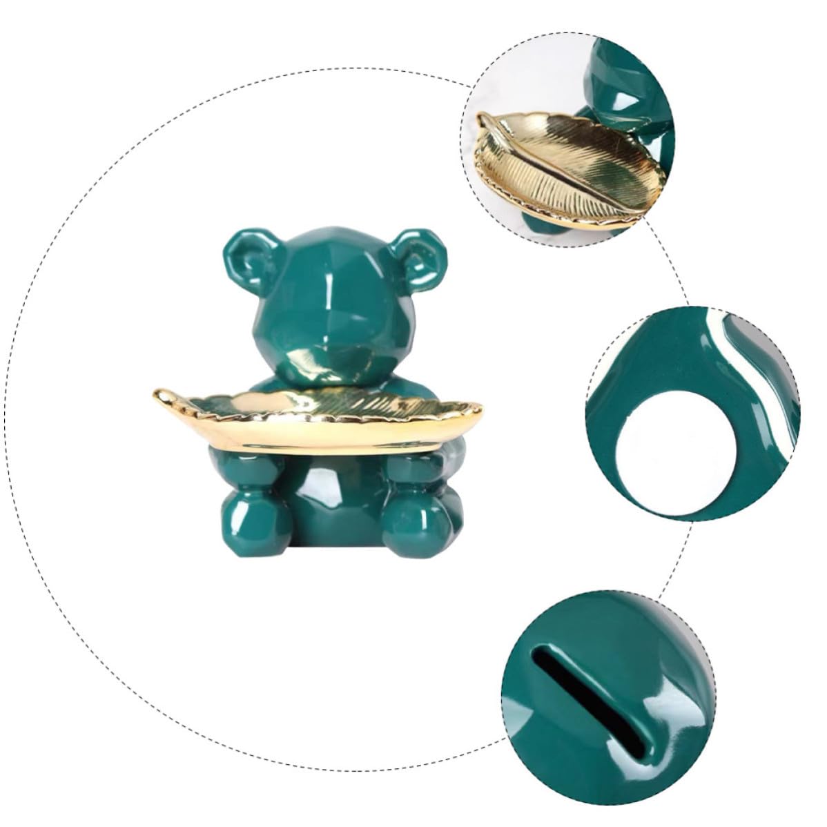 ULTECHNOVO Bandeja de Joyería Cerámica Verde Forma de Oso, Decorativa