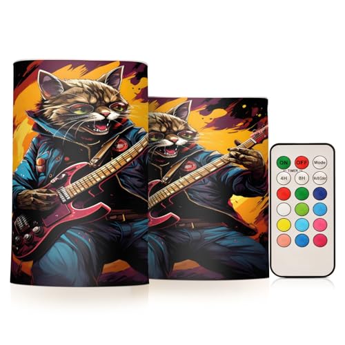 ALAZA Cat (46) Flickering Flameless Candles Battery Operated with Remote Timer,Tea Light Candles LED Pillar Votive Candles Set of 2 for Outdoor Indoor Decorations