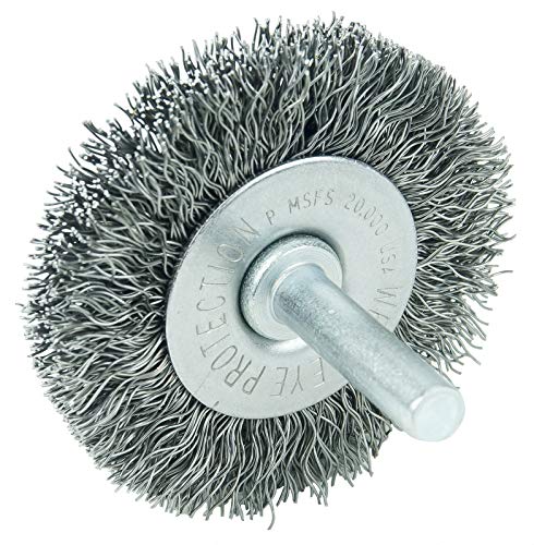 Image of Weiler 17956 2 inch Stem-Mounted Crimped Wire Radial Wheel, .0118 inch Steel Fill, 1 /4 inch Stem, Made in The USA (Pack of 10)