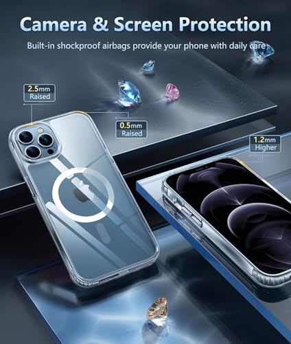 Image of FNTCASE for iPhone 12 Pro-Max Upgraded Case: Clear Magnetic Transparent Phone Cases Compatible with Magsafe Slim Anti Yellowing Military Grade Drop Protection Protective Cell Phone Cover (D-Clear)