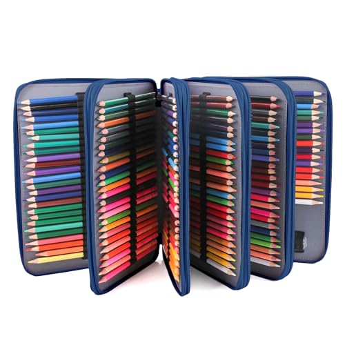 Image of Vomgomfom 252 Slots Pencil Case 5-Layer PU Leather, Handle, Blue Rose
