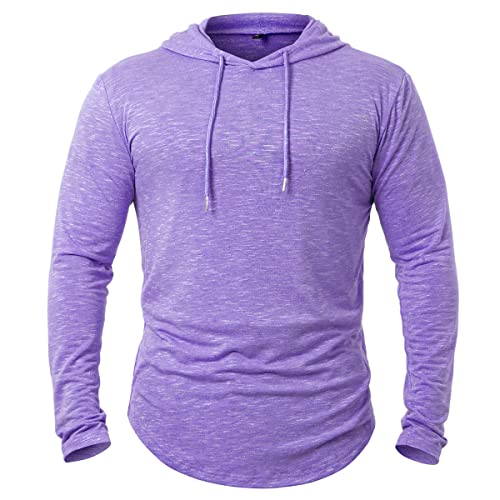 Mansdour Men's Athletic Hooded Shirts Long Sleeve Workout Sport Hoodie Casual Running T Shirt Quick Dry Pullover Top Lightweight Golf Shirts Fashion Solid Color Active Gym Sweatshirt Purple #TOP8