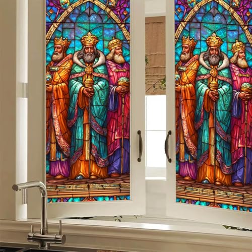 HOMETITUTE Three Kings Stained Glass Window Film Religious Decorative Privacy Cling for Glass...