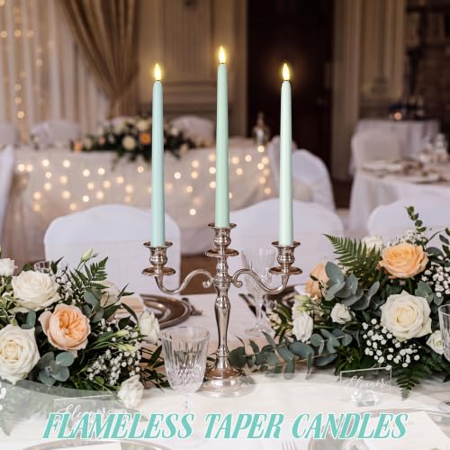Image of Macarrie 24 Packs Flameless Taper Candles Battery LED 11 inch,Morandi Blue | Fake Candlelight Flameless Candlesticks Flickering Tapered for Weddings, Parties, Decor, Summer Fall Event