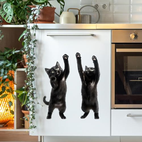 Vinilos decorativos de pared Achang con gatito negro 3D adorable miniatura 4