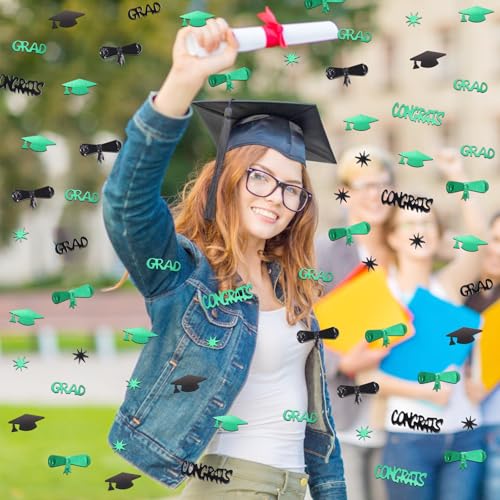 Image of Green and Black Graduation Confetti 2026, 1000 Pcs Class of 2026 Table Centerpiece Grad Confetti for 2026 Graduation Party Decorations Supplies