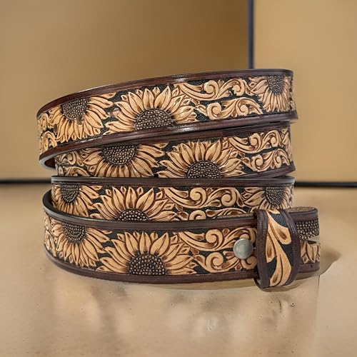 Western Sunflower Leather Belt Strap for Removable Buckle Full Grain Leather Belt Strap 1.5” Cowboy Western Style3