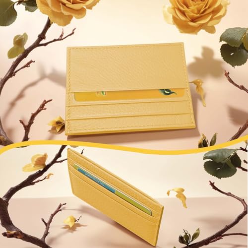Image of M-Plateau Super Slim Genuine Leather Credit Card Wallet | Card Holder, Small Wallet for Man and Women with 6 Card Slots and 1 Pocket(Yellow)