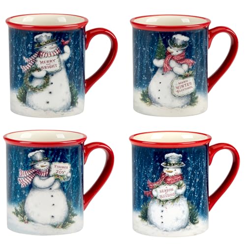 Juego de 4 Mugs Festivos Snowman Greetings 20 oz miniatura 2