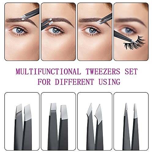 Professional 6-Piece Eyebrow Tweezers Set with Case - Image 3