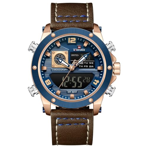 Image of NAVIFORCE NF9236 Japanese Movement Military Style Leather Strap Analog-Digital Watch