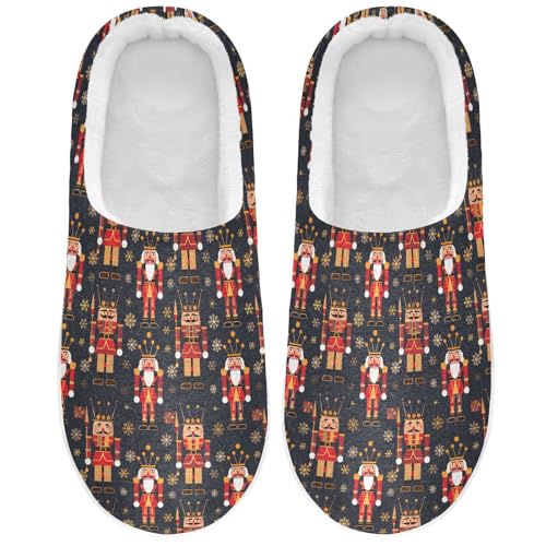 Fuzzy Memory Foam Slippers for Women/Men Christmas Golden Nutcracker Pattern Fluffy Winter House Shoes Indoor and Outdoor2