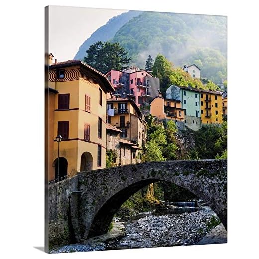 GREATBIGCANVAS Fog Drifts Down Mountain and Through Idealistic Village Along Lake Como. Canvas Wall Art Print.