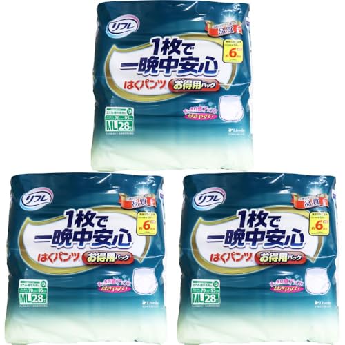 【まとめ買い】リフレ はくパンツ 1枚で一晩中安心 お徳用バック MLサイズ 28枚入×3個すっきり感アップ 医療費控除対象品 (計:84枚)