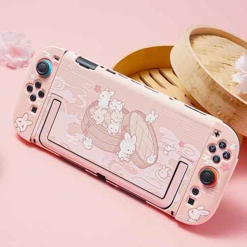 Image of GeekShare Protective Shell Compatible with Switch 2, Kawaii Cartoon Dockable Case for Switch 2, Anti-Scratch and Shock-Absorption Design Cover Skin - Steamed Bun Rabbit