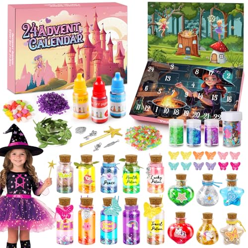Gaeymy Calendario Adviento Kinder 2025, 24 Fabulous Potion Manualidades Niña, Pocimas Magicas Juguete Misteriosas Regalo Creativos para Navidad, Fairy Potion Kit para Hadas Niños 6 7 8 9 10 Años