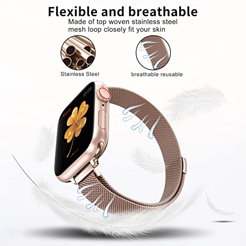 Image of for Apple Watch Band Series Ultra SE 8 7 6 5 4 3 2 1 38mm 40mm 41mm 42mm 44mm 45mm 49mm, Stainless Steel Slim & Thin Mesh Magnetic Clasp Strap Women and Girl Replacement Band for iWatch