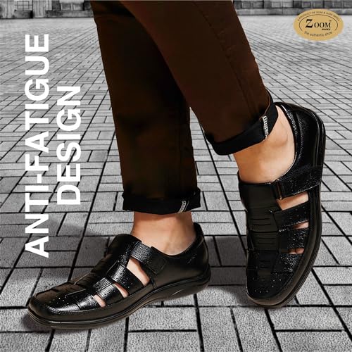 Image of Zoom Shoes Genuine Tinted Leather Casual Sandal For Men ZA-2337 | Comfortable /Ventilated Sandal With Anti-Slip Technology, Flexible Sole And Memory Cushion Padded Insole